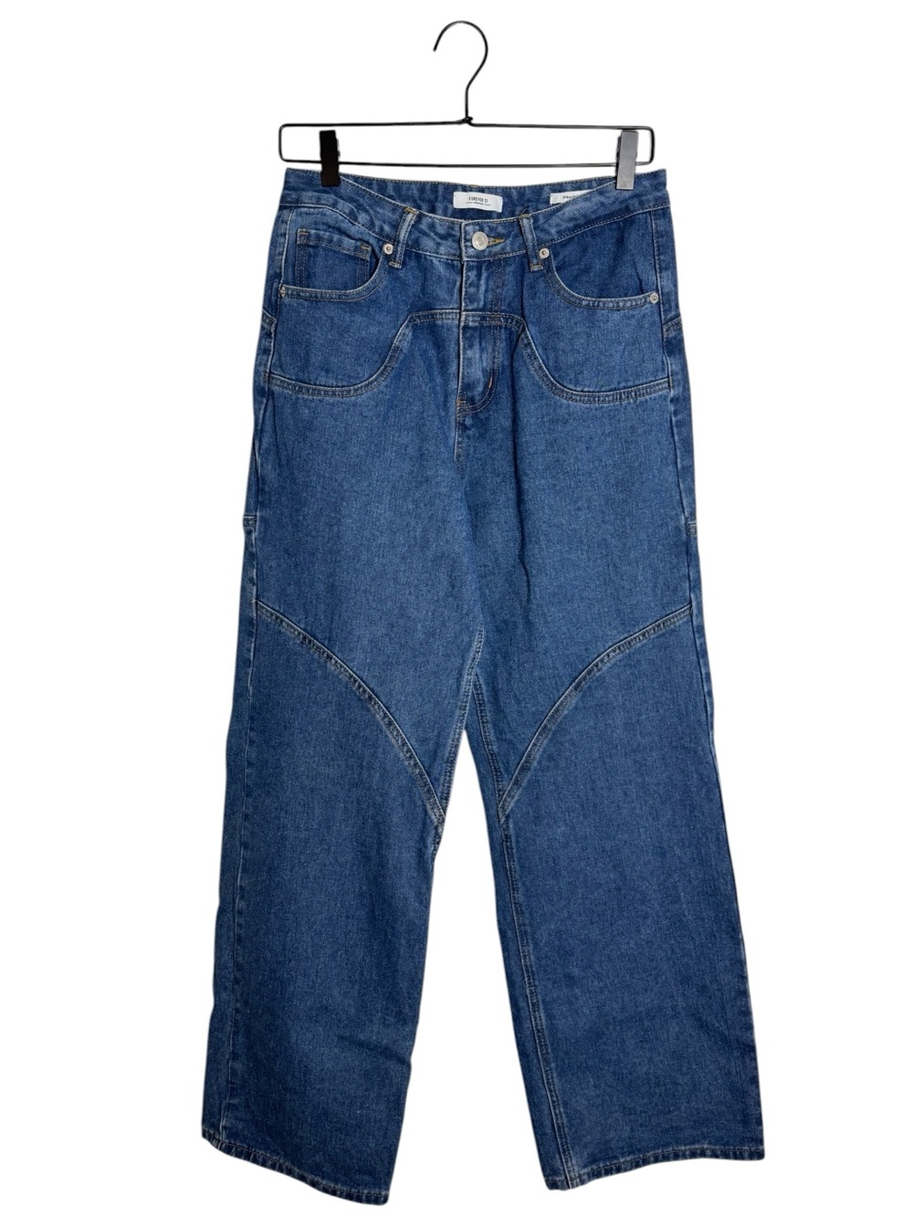 FOREVER 21 Premium High Rise Curved Seam Straight Leg Jeans Western Cowboy Blue